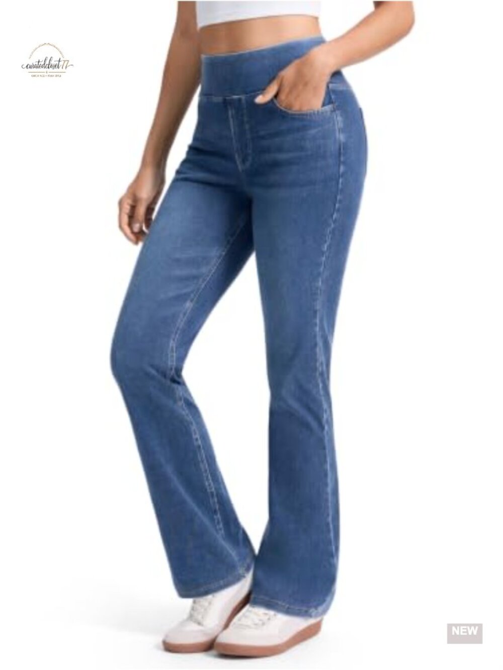 Pull On Bootcut Jeans High Rise Stretchy Flare Leg with Pockets